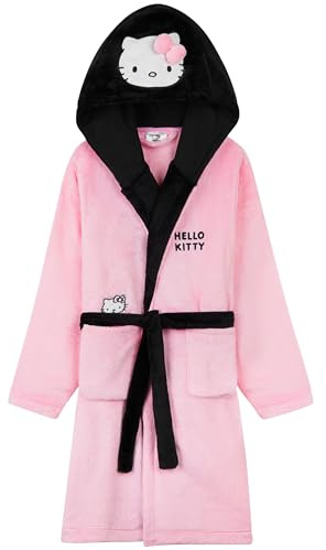 Hello Kitty Sanrio Peignoir Fille et Ado, Peignoir Capuche Polaire Doux avec Ceinture, Cinnamoroll Kuromi, Anime Cadeau Fille (9-10 Ans, Rose Hello Kitty)