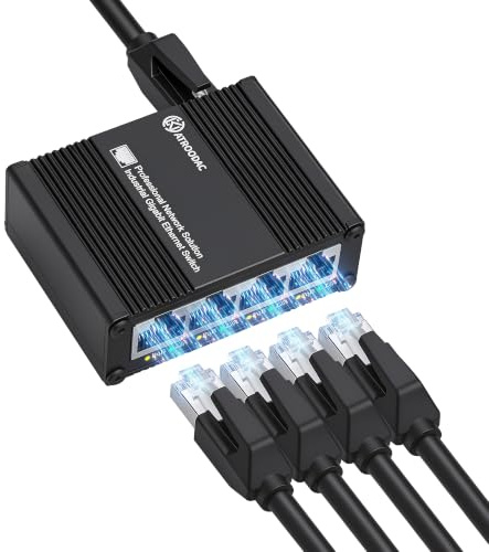 Atroodac Mini switch Gigabit PoE a 5 porte con 4 porte PoE+ e 1 uplink, switch di rete non gestito Passthrough PoE Extender, protezione migliorata, alloggiamento in metallo robusto, senza ventole,