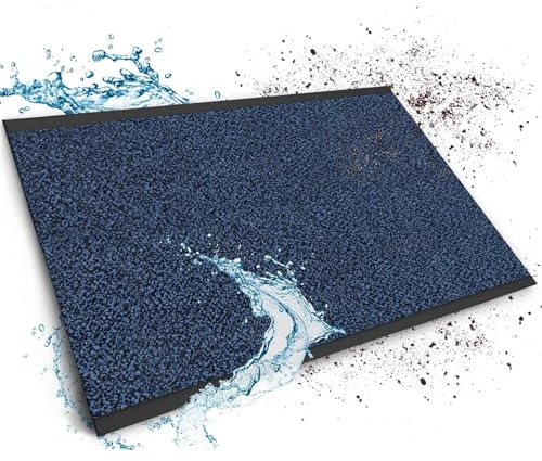 Floordirekt Schmutzfangmatte auf Maß, 200 x 100 cm, Blau-Schwarz, Fußmatte, Türmatte Eingangsbereich, Fußabtreter, Türvorleger, Sauberlaufmatte, Meterware, Sky
