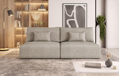 Moderno Sofa mit Schlaffunktion Modulo - Modern Cord Sofa mit 2 Sitzen und Robusten Überzug - Modular Schlafcouch - Couch mit Bettzeugcontainern - 210x80x108 cm - Beige