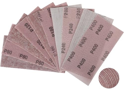 Sruhrak 25 Piezas Papel de Lija, Malla de Lijado 115x230mm Discos de Lijado Grano 80/120/180/240/400 para Lijadora de Paneles de Yeso Lijadora Orbital Aleatoria