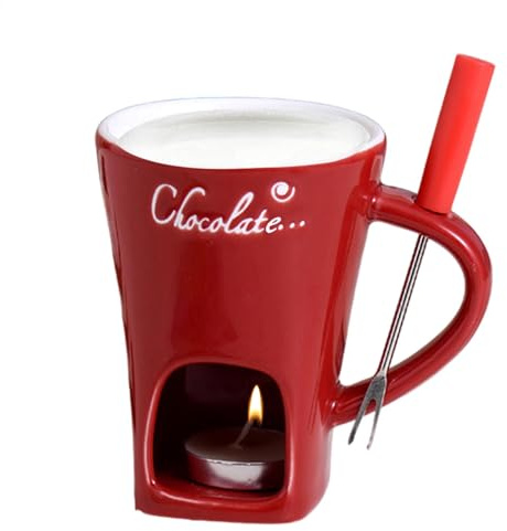 Chocolate Hot Pot Melting Cup, Tea Candle Fondue Set,Fondue Mug Ceramic Hot Pot Chocolate Melting Cup,Tea Light Butter Warmer Melting Pot with Fork for Caramel & Cheese