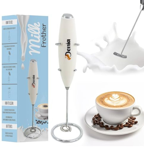 Denia Mousseur à lait électrique portatif en acier inoxydable avec puissance de 19 000 tr/min, parfait pour matcha, café, cappuccino et chocolat chaud