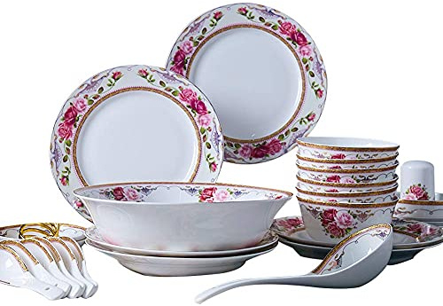 Flower Bone Kina servisset, porslinsfat/tallrik/skål, servisset, keramiska middagsset, fina servisset, diskmaskin och mikrovågssäker (36st service för 8