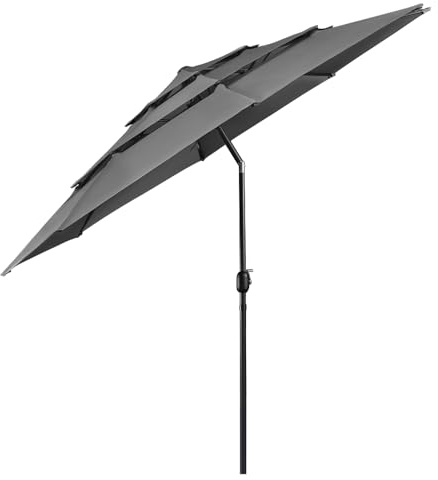 Yaheetech Sombrilla de 3 Niveles 3.24M para Exteriores con Tres Ventilación Sombrilla de Mercado Parasol Playa Inclinable con Manivela 8 Varillas Terraza para Exterior Patio Mercado Gris