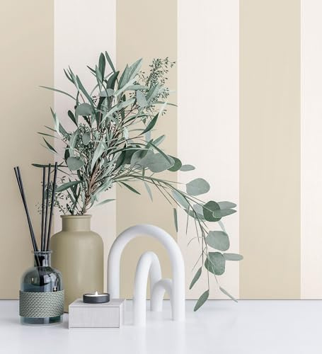 GAULAN 500682917 - Vinyltapete, Strapazierfähig, Abwaschbar. Tapete mit breiten Streifen (9 cm) in Beige mit weicher Textur für Wohnzimmer Küche Schlafzimmer - Muster DIN A4