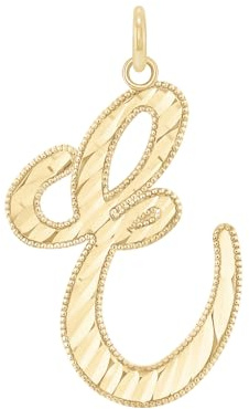 Takar Diamond Cut Cursive Script Initial Letters Pendant Charm, 14K Gold Vermeil Plated over 925 Sterling Silver (Letter A-Z) (E)