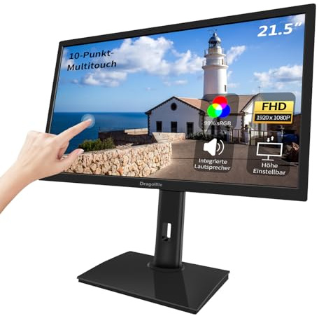 21,5 Zoll Touchscreen Monitor FHD 1920x1080P, Höhe/Drehung/Schwenk/Neigung einstellbar PC Touch Bildschirm mit Lautsprechern, HDMI, VGA, Typ-B, 75Hz Computer Touch Screen Monitor, VESA, Schwarz