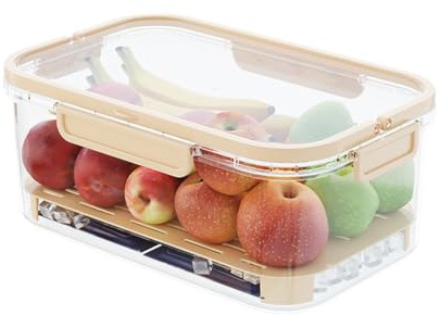 Flaroey Caja Conservación Alimentos Frescos para Refrigerador Portátil, Cajón para Verduras Portátil Gran Capacidad con Asa, Contenedores Almacenamiento Frutas para Refrigerador B