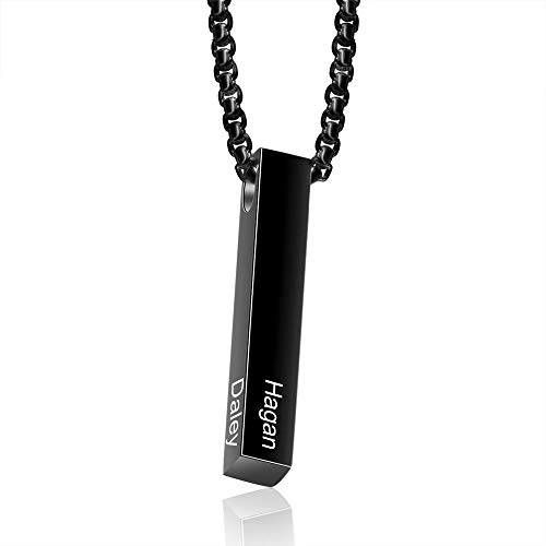 Presentimental Collar con Nombre Personalizado para Hombre Mujer Pareja Cadena de acero inoxidable Regalo para el Día del Padre Navidad San Valentín (A-negro)