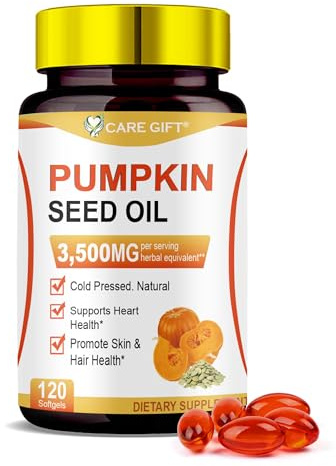 Pumpkin Seed Oil Capsules | 3500mg Max Strength per Serving Cold Pressed, Pure Virgin Oil, Essential Fatty Acids Phytosterols 120 Softgels, Good for Hair Health | Non-GMO 120 Softgels | 40 Day Supply