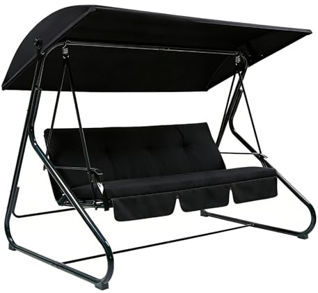 Hollywoodschaukel Dachbezug 190x120cm - Dach für hollywoodschaukel 3 Sitzer - Wetterbeständig Sonnendach für Gartenschaukel Garten-Schaukel Dachplane Ersatzdach für Hängebank Schaukel (Schwarz)