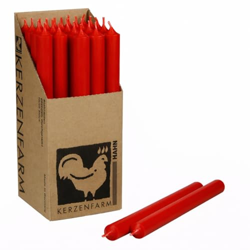 Extra lange Stabkerzen durchgefärbt 25cm (250x22mm) | RAL Tafelkerzen mit 12h+ Brenndauer | Ohne Tropfen & Rußen | Leuchterkerzen für Deko | Made in Germany (10, Rot)
