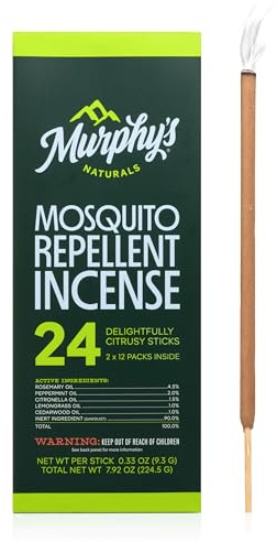Murphy’s Naturals Mosquito Repellent Incense Sticks, 24 Count, Insect Repellent with Citronella for Outdoor Yard, 2.5+ Hours per Stick