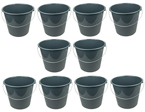 HRB Haushaltseimer, Putzeimer mit Metallbügel, 10 Liter (Dunkelgrau, 10 Stück)