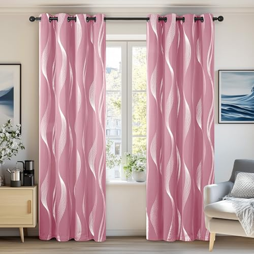 Deconovo Vorhänge Kälteschutz Lärmschutz Gardinenschal Verdunklung Mädchen Gardinen, 175x140 cm(HöhexBreite), Rosa, 2er Set
