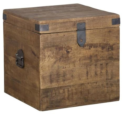 Kosas Home Livingston 18 Square Solid Mango Wood & Iron Trunk in Natural Brown