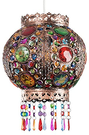 MiniSun | Bazaar Style Chandelier with Multi-Coloured Acrylic Jewel Droplets | Pendant Lights, Home Décor & Improvement Essential | 260mm Shade Width