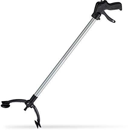 Relaxdays 2X Pinces de préhension, Outil de ramassage, pour Personnes âgées, Aluminium, Plastique, 88 cm, Noir/argenté