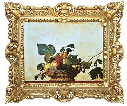 Idea Casa Quadro Caravaggio Cornice Stile Barocco in Vari Colori Stampa Finto Vintage cm 45X37 (Oro)
