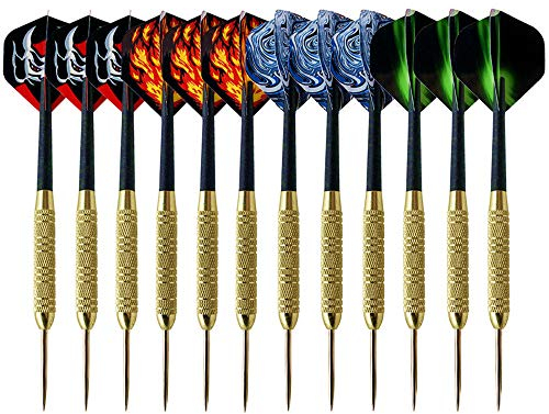 XUBX 12 Piezas Juego de Dardos con Punta de Acero, Dardos Profesionales de 19 Gramos, Dardos de Acero con 4 vuelos de Estilo, Ejes de plástico Esmerilado