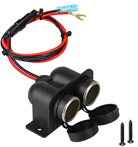 Zigarettenanzünder Verteiler Kfz zigarettenanzünder Adapter, Wasserdicht Marine Grade 12V / 24V Gleichstrom-Feuerzeug Doppelloch steckdose, mit 60cm Anschlusskabel und Sicherung