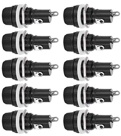 10 Stück schwarze Sicherungshaltergehäuse, Schalttafeleinbau-Sicherungshalter, elektrischer Anschlussblock Lötsicherungshalter für 5x20mm Glasrohrsicherungen, für elektrische Geräte, Moto10A 250V