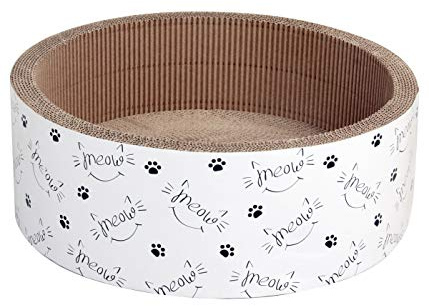 Dehner Lieblinge Katzen-Kratzpappe Scratch Circle, inkl. Katzenminze, Ø 43 cm, Höhe 15.5 cm, Naturmaterial, Karton aus FSC®-zertifizierter Produktion, weiß