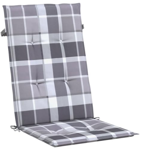 vidaXL Gartenstuhlauflagen für Hochlehner 6 STK., Gartenstühle Sitzauflagen, Sitzkissen Polsterauflagen UV-Beständig, Hochlehner Auflagen, Grau Karomuster Stoff