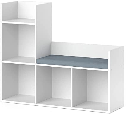 Vicco Kindersitzbank Weiß Luigi - 107x89x31 cm hergestellt aus Spanplatte - Spielzeugschrank ideal für Kinder, mit Sitzfläche für funktionale Raumnutzung