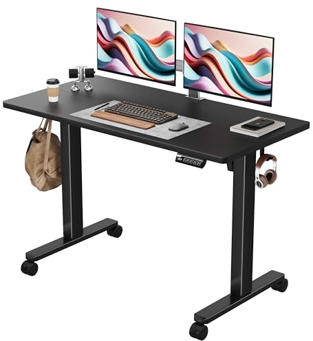 Monomi Electric Height Adjustable Standing Desk, 48x24 Inches, Ergonomic Home Office Sit/Stand Up Desks (Black Steel Frame/Black Top)