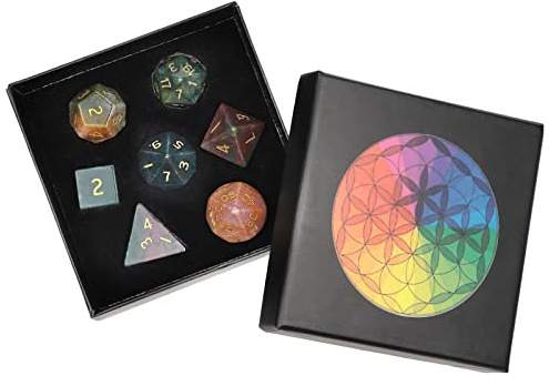 Nupuyai Indischer Achat Stein polyedrische Würfel Edelstein Set für DND RPG | Würfel Set aus Stein für DND RPG MTG, Dungeon and Dragons, Tischspiele, Kristall Polyeder Würfel Set Geschenk