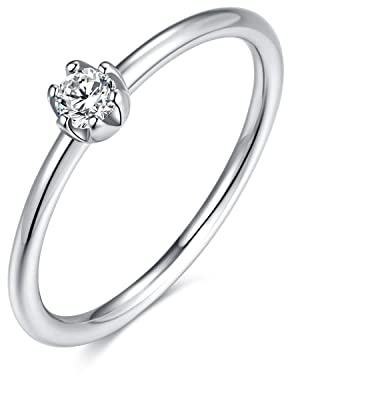 925 Sterling Silber Ring mit weißem Stein für Damen | Damenring, Verlobungsring, Solitär-Ring, Silberring schlicht für Frauen, Freundin Antrag | Echtsilber Ringe Modern