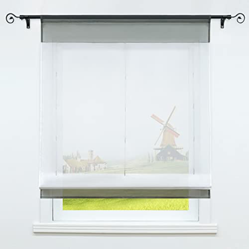 CORLIF Küche Raffrollo mit Tunnelzug Raffgardinen Transparent Voile Vorhang Katharina Bändchenrollo Modern Grau BxH 40x60cm 1 Stück