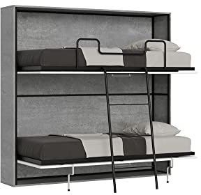 ITAMOBY - Letto doppio a scomparsa orizzontale trasformabile colo cemento con materasso