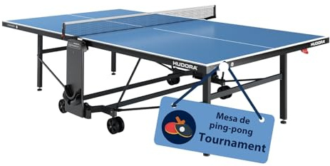 HUDORA Mesa de Ping-Pong Tournament - Mesa de Tenis Resistente para Interiores y Exteriores - Mesa de pimpón Plegable y Resistente a la Intemperie - para mas Comfort de Juego