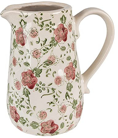 Clayre & Eef Pichet Fleurs Rose Beige céramique16x11x18cm