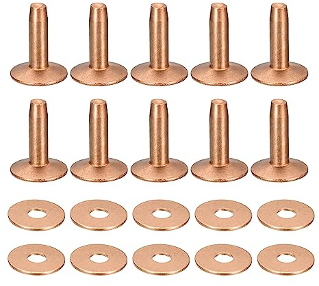 QUARKZMAN 10 Ensemble Cuivre Rivets et Bavures 12x4x14mm Cuivre Ton | Solide Cuir Cuivre Rivet Fixation pour Cuir DIY Artisanat Fournitures