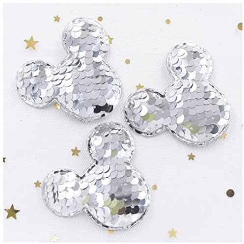 DUnLap Bügelflicken 16 stücke Glitter Pailletten Stoff Maus Gepolsterte Patches Maus Appliques for DIY. Handwerker Kleidung Hüte Haarnadel Ornament Zubehör Flicken Zum Aufbügeln (Size : Silver)