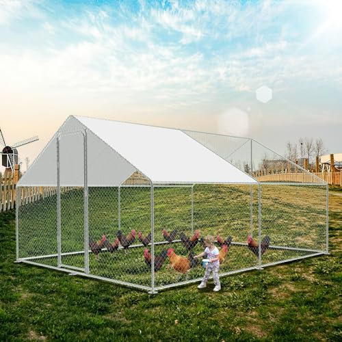 Jiubiaz Hühnerstall Freilaufgehege 3x4x2, Verzinkter Stahl Hühnerhaus Freigehege mit Sonnenschutzdach und Tür Schloss, für Haustierkäfig Hühnerkäfig Vogelkäfig Kleintiere Pflanzen