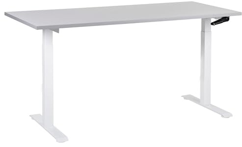Beliani Höhenverstellbarer Schreibtisch mit Kurbel grau/weiß 160x72 cm DESTINES