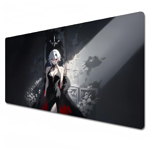 Genshin Impact Mauspad, schwarz-weiß, Gaming-Mauspad, XXL-Mauspad, 900 x 400 cm, Schreibtischunterlage, groß, wasserdicht, rutschfest, Arlecchino (90 x 40 x 0,3 cm)