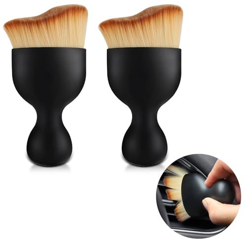 Starvway 2pcs Car Interior Cleaning Tool Brush with Cover, Car Interior Brushes Soft Bristles Detailing Dusting Brush Curved Crevice Beauty Brush for Car Dashboard, Screen, Scratch-Free Cleaning Brush