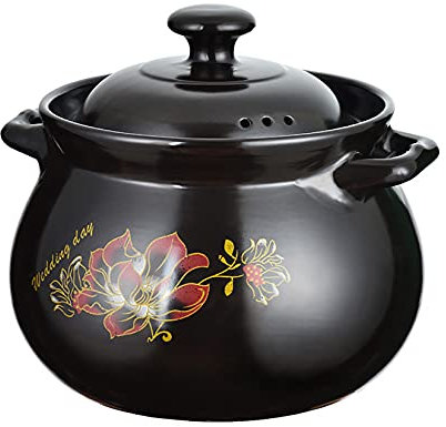 NNYCC Pentola di Terracotta per Cucinare, Casseruola Cinese con Coperchio, Cucine Domestiche Pentole per Stufato Zuppe Riso,Nero,2.8L