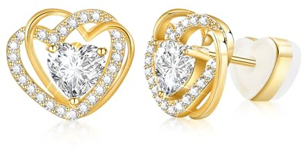 Ohrringe Silber 925 Ohrstecker : Golden Ohrringe Damen 925 Herz Zirkonia Damen Schmuck Plated Klein Stecker Mädchen Silber 925 Studs Plated für Piercings Frauen Damenohrringe