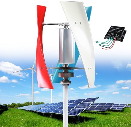 SAIYERUS Wind Turbine Generator Kit, 12000W Portable Vertical Helix Wind Power Turbine Generator, 3 Blade Wind Generator Kit with Charge Controller for Marine RV Home Industrial Energy,Colorful-24V