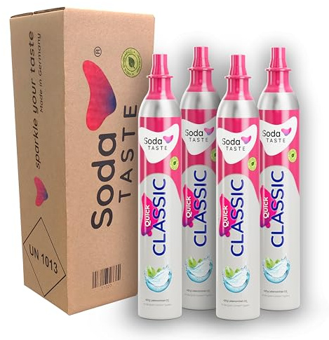 SodaTASTE Quick Classic CO2-Zylinder tauschen 4er-Pack (Refill) für Wassersprudler mit Quick Connect System, für bis zu 240l gesprudeltes Wasser (ACHTUNG: Leerer Zylinder benötigt)