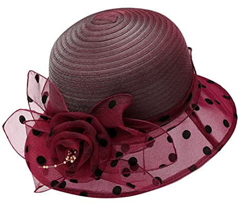 SRZYMJ Rot Damenhut Organza Hut Hochzeit Anlasshut Brauthut Sonnenhut Blumen eleganter Sommerhut Sonnenschutz Strandhut Strohhüte Weinrot Sonnenhut Damen Stroh Fischerhut Grau Outdoor Hut Herren
