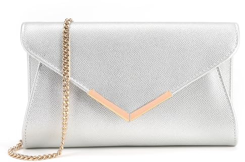 Milisente Clutch Bags For Women Wedding Leather Evening Bag Metallic Shoulder Purse (Embossed Silver)