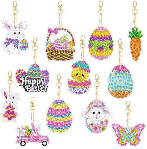 GOZINA Set di 12 diamanti 5D, fai da te, decorazione pasquale per bambini, decorazione pasquale e regalo (coniglio)